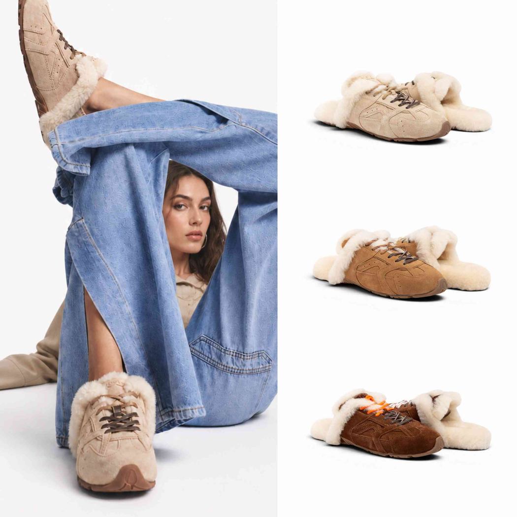 OZWEAR UGG Cosy Shearling Mule Sneakers – Women's Sheepskin Fur-Lined Slip-On Shoes_OB 1122