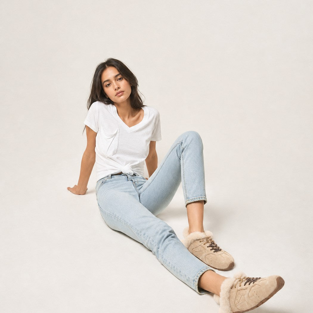 OZWEAR UGG Cosy Shearling Mule Sneakers – Women's Sheepskin Fur-Lined Slip-On Shoes_OB 1122