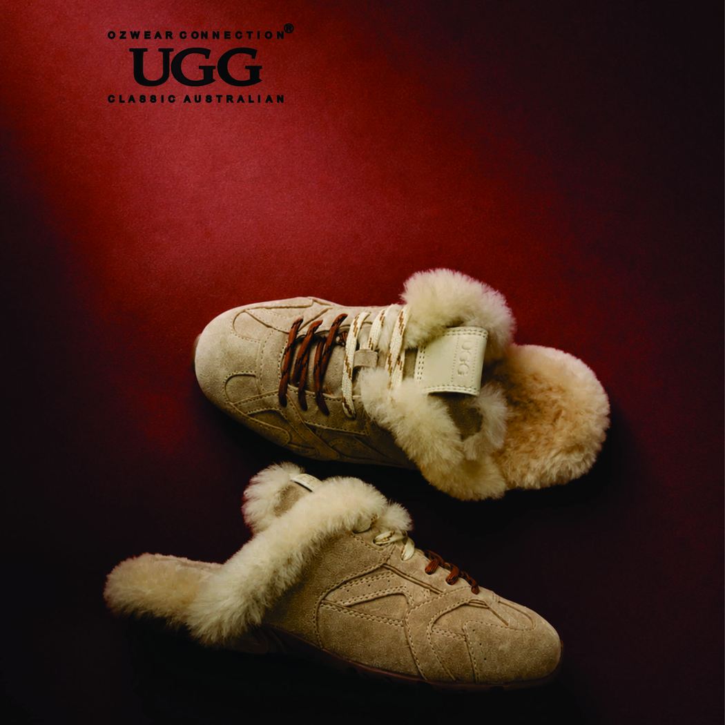 OZWEAR UGG Cosy Shearling Mule Sneakers – Women's Sheepskin Fur-Lined Slip-On Shoes_OB 1122