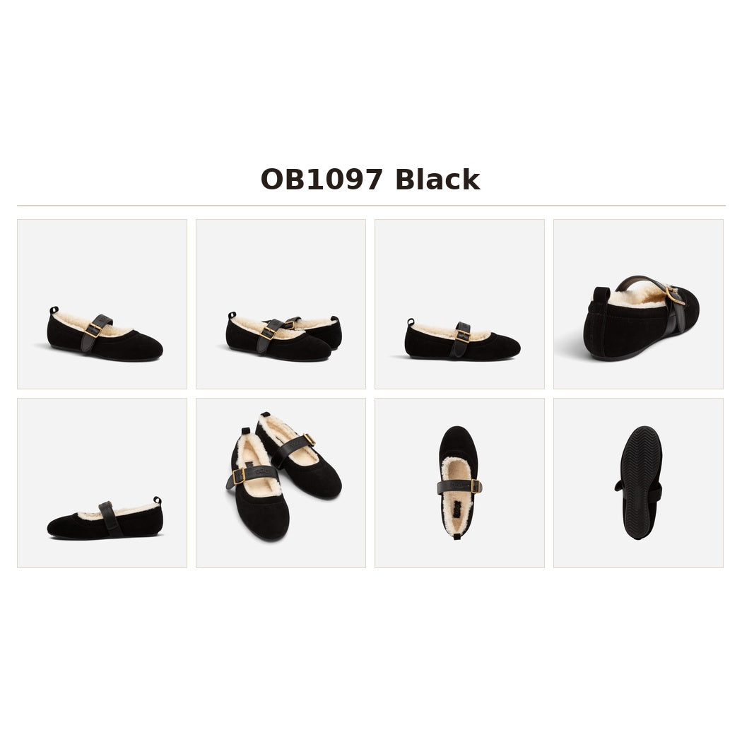OZWEAR UGG Amelia Mary Jane – Cow Suede Sheepskin-Lined Mary Janes for Women_OB1097