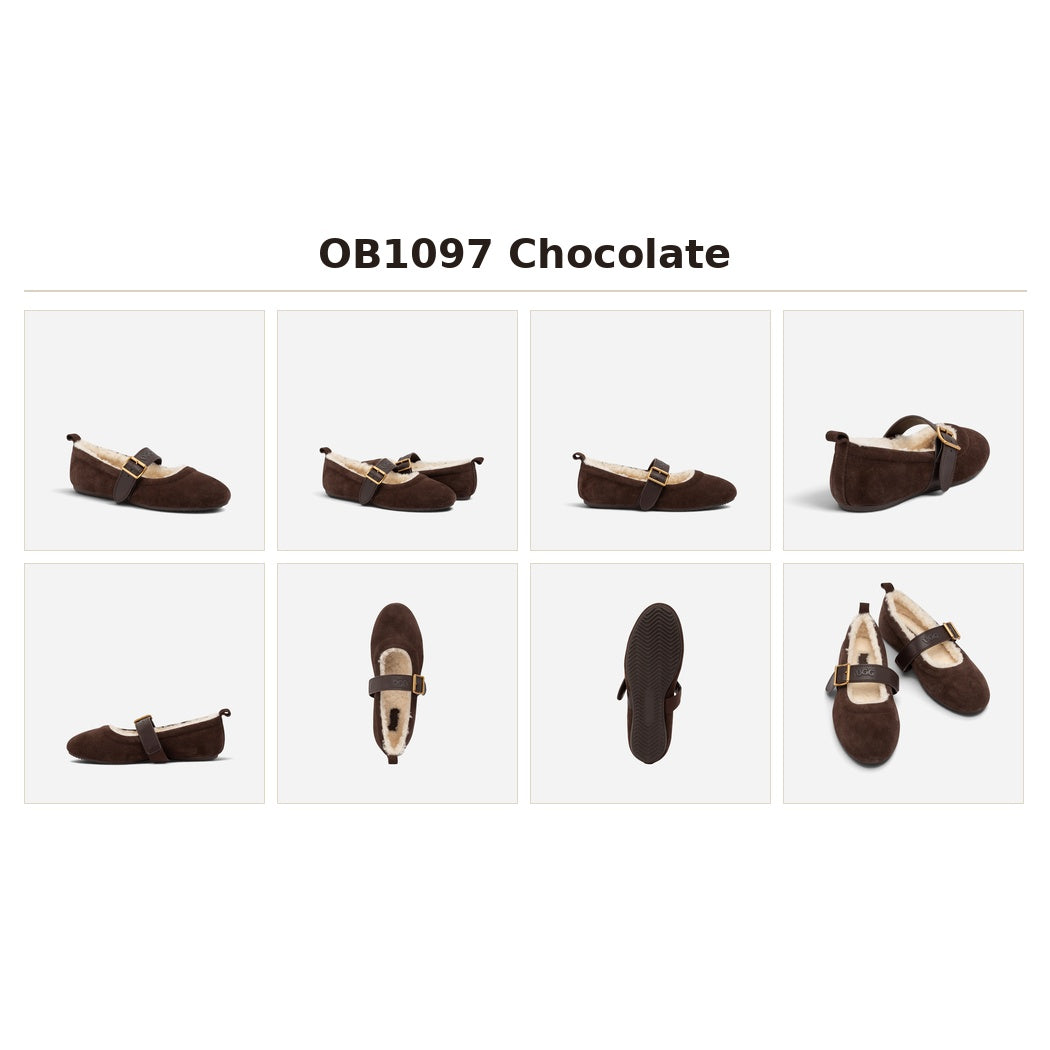 OZWEAR UGG Amelia Mary Jane – Cow Suede Sheepskin-Lined Mary Janes for Women_OB1097