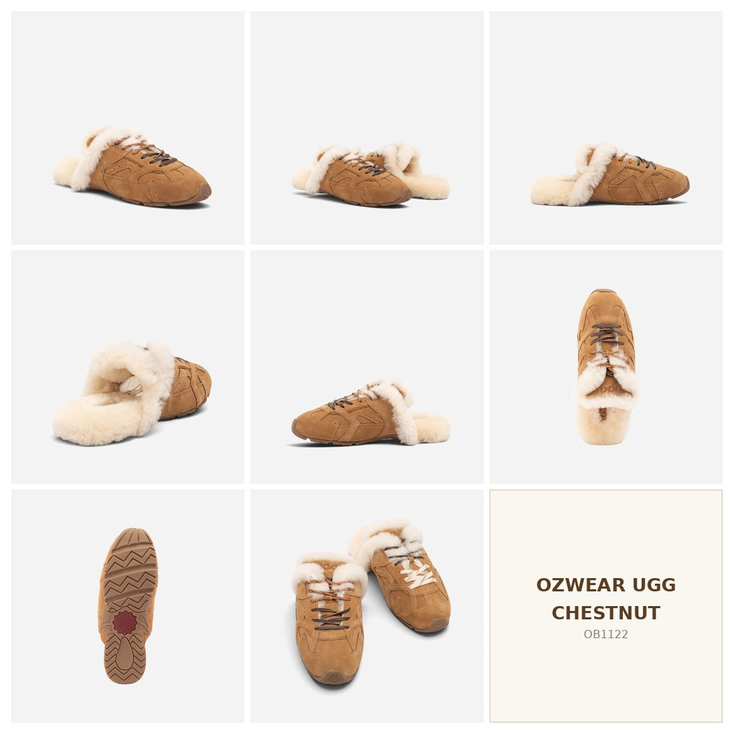 OZWEAR UGG Cosy Shearling Mule Sneakers – Women's Sheepskin Fur-Lined Slip-On Shoes_OB 1122