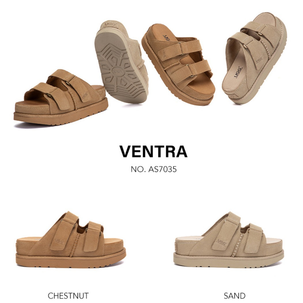 AUSTRALIAN SHEPHERD® Adjustable Strap Buckle Platform Sandals Ventra AS 7035 available in Chestnut and Sand with adjustable buckle straps and platform soles.