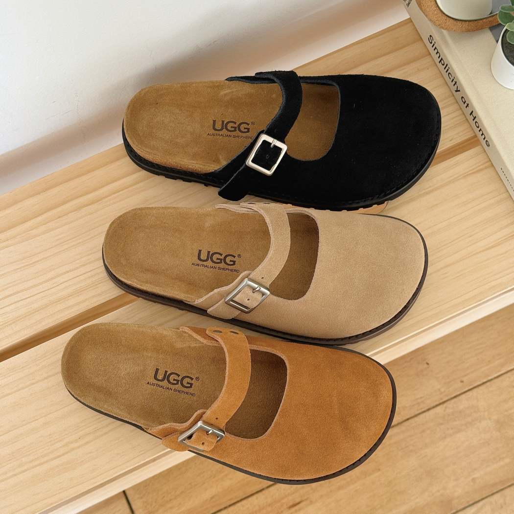 Colour options of AUSTRALIAN SHEPHERD Mary Jane Style Leather Slides Brikon AS 7045 in Chestnut, Sand, and Black.