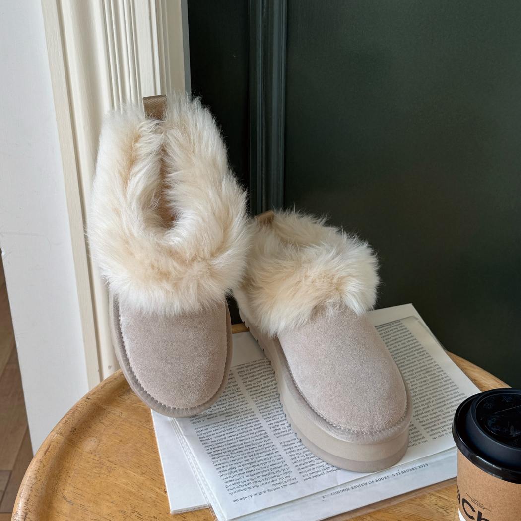 Pair of AUSTRALIAN SHEPHERD® UGG Ankle Platform Slippers Sheepskin Wool Collar Mianee AS 2134 showcasing luxurious sheepskin wool and durable platform construction.