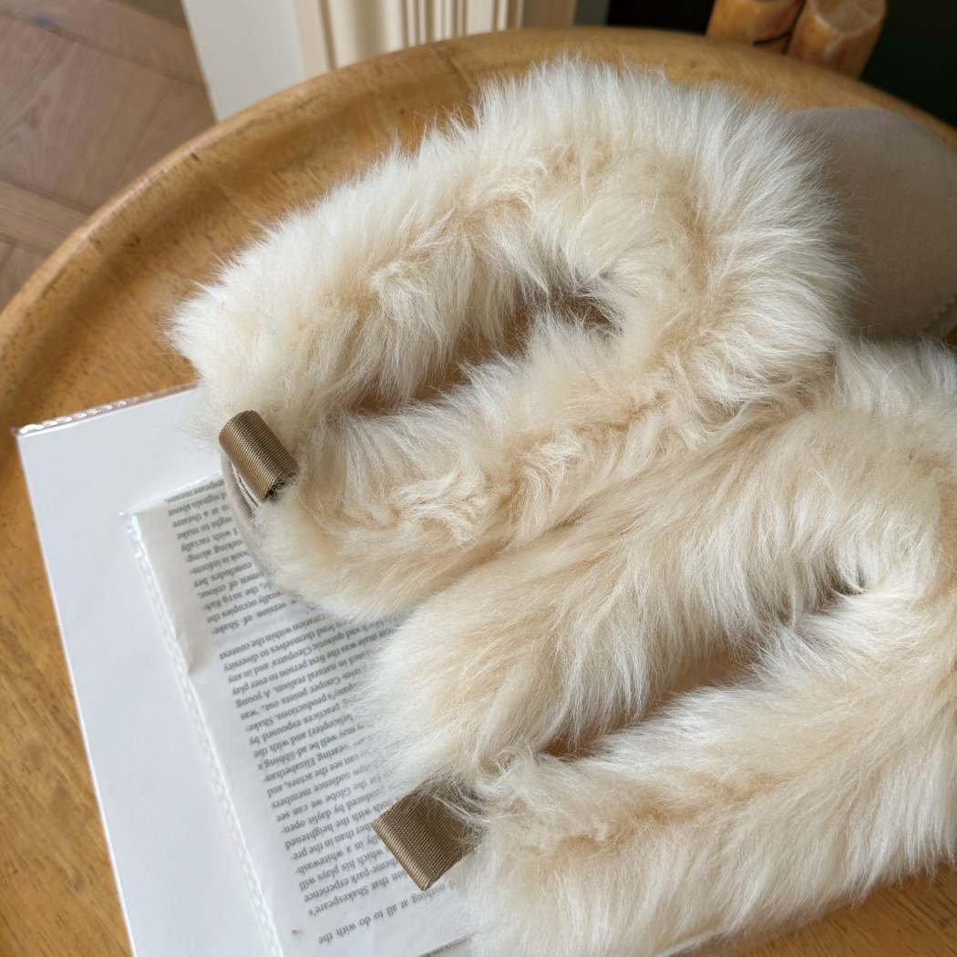 Top view of AUSTRALIAN SHEPHERD® UGG Ankle Platform Slippers Sheepskin Wool Collar Mianee AS 2134 showcasing the luxurious Australian sheepskin wool collar and cosy interior.