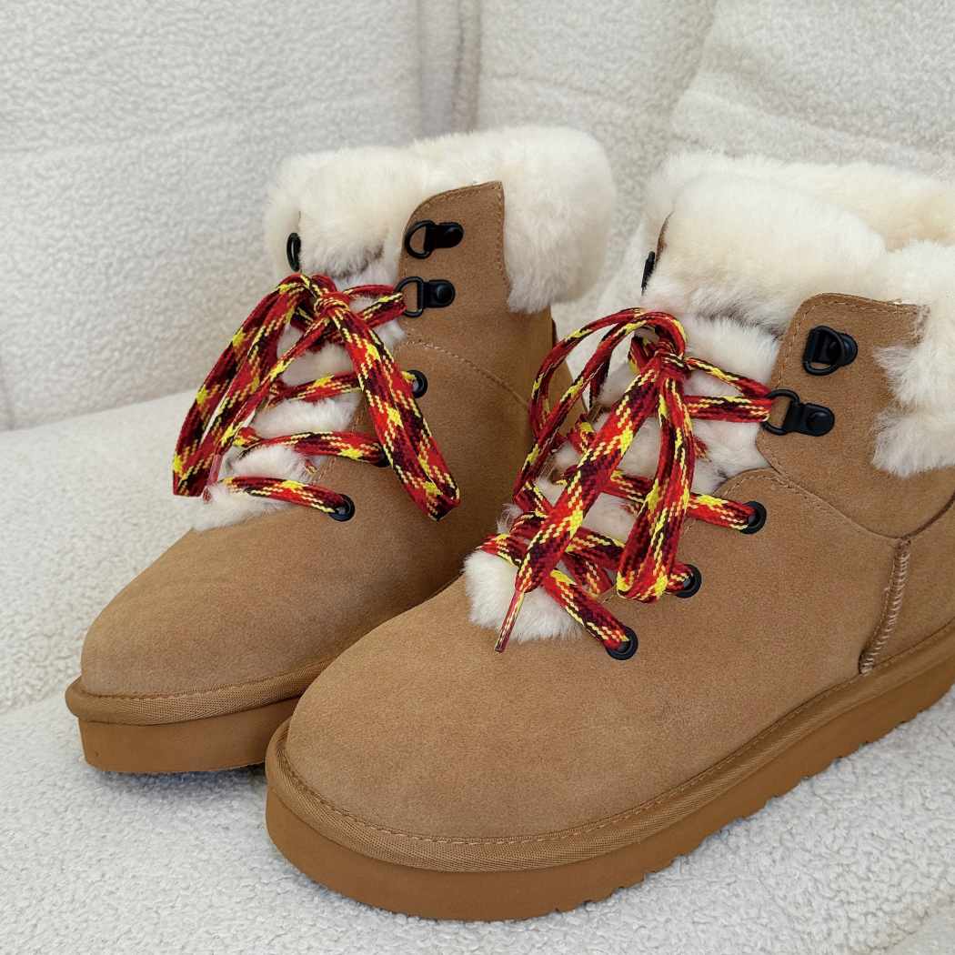 Front view of AUSTRALIAN SHEPHERD UGG Boots Sheepskin Wool Collar Lace Up Trego AS 3110 in Chestnut with warm Australian sheepskin wool lining.