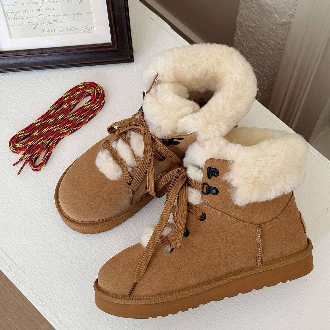 Side profile of AUSTRALIAN SHEPHERD UGG Boots Sheepskin Wool Collar Lace Up Trego AS 3110 featuring lightweight construction and premium suede upper.