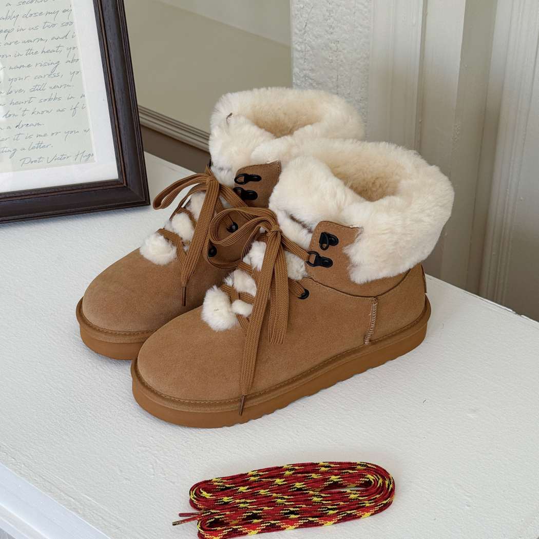 Top view of AUSTRALIAN SHEPHERD UGG Boots Sheepskin Wool Collar Lace Up Trego AS 3110 showing the lace-up closure and plush sheepskin wool interior.