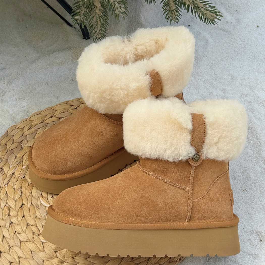 Pair of AUSTRALIAN SHEPHERD® UGG Boots Sheepskin Wool Mini Platform Eleny AS 3154 in Chestnut featuring a modern mini platform design and premium Australian sheepskin wool.