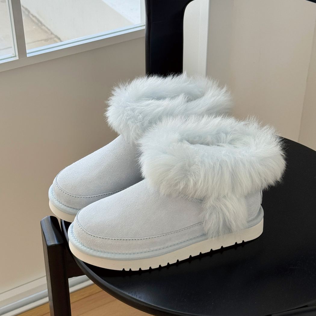 Pair of AUSTRALIAN SHEPHERD® UGG Boots Women Sheepskin Wool Trim Ankle Frovia AS 3131 in Aqua Blue featuring luxurious Australian sheepskin wool and lightweight comfort.