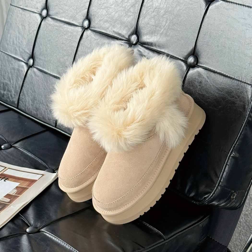 Angled front view of AUSTRALIAN SHEPHERD® UGG Boots Women Sheepskin Wool Trim Ankle Platform Frovia AS 3147 showcasing the plush sheepskin wool trim and premium suede upper.