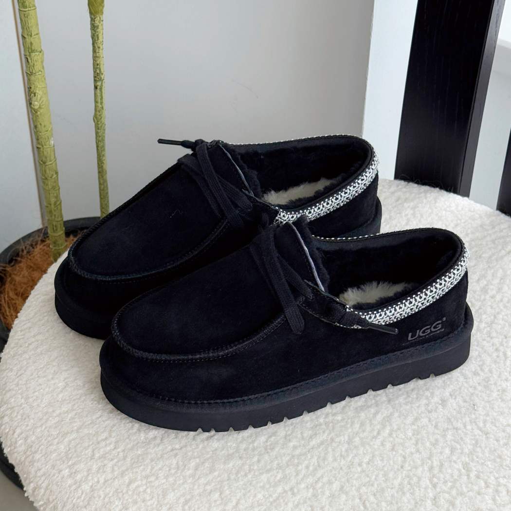 Pair of AUSTRALIAN SHEPHERD UGG Marek Sheepskin Wool Lace-Up Slippers AS 7055 in Navy made from premium suede with genuine Australian sheepskin wool lining.