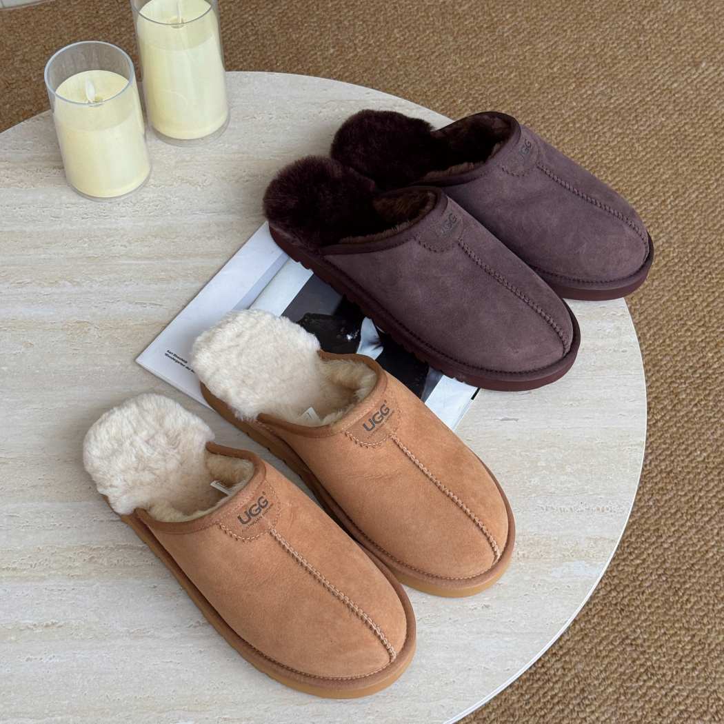 AUSTRALIAN SHEPHERD® UGG Men Sheepskin Wool Scuff Slippers Braven AS 2141 in Chestnut and Chocolate featuring premium Australian sheepskin wool and a classic slip-on scuff design.