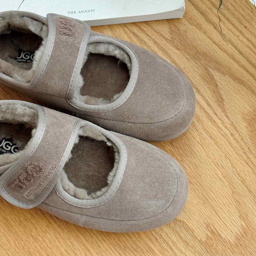 Pair of AUSTRALIAN SHEPHERD UGG Sheepskin Wool Mary Jane Slippers Velvi AS 7024 in Grey featuring premium suede and plush Australian sheepskin wool.