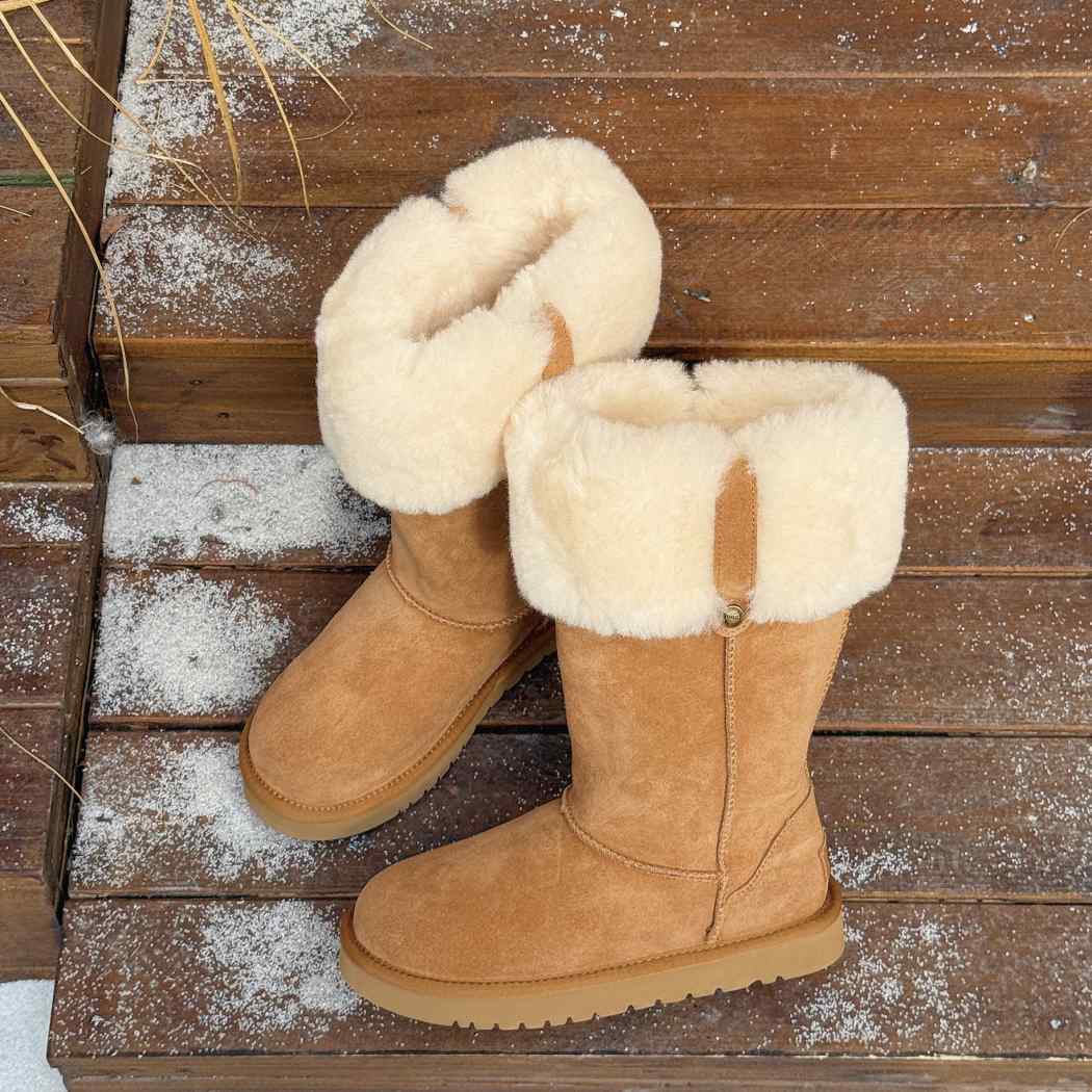 Angled view of AUSTRALIAN SHEPHERD UGG Sheepskin Wool Tall Boots Eleny AS 3152 in Chestnut with a classic tall boot silhouette.