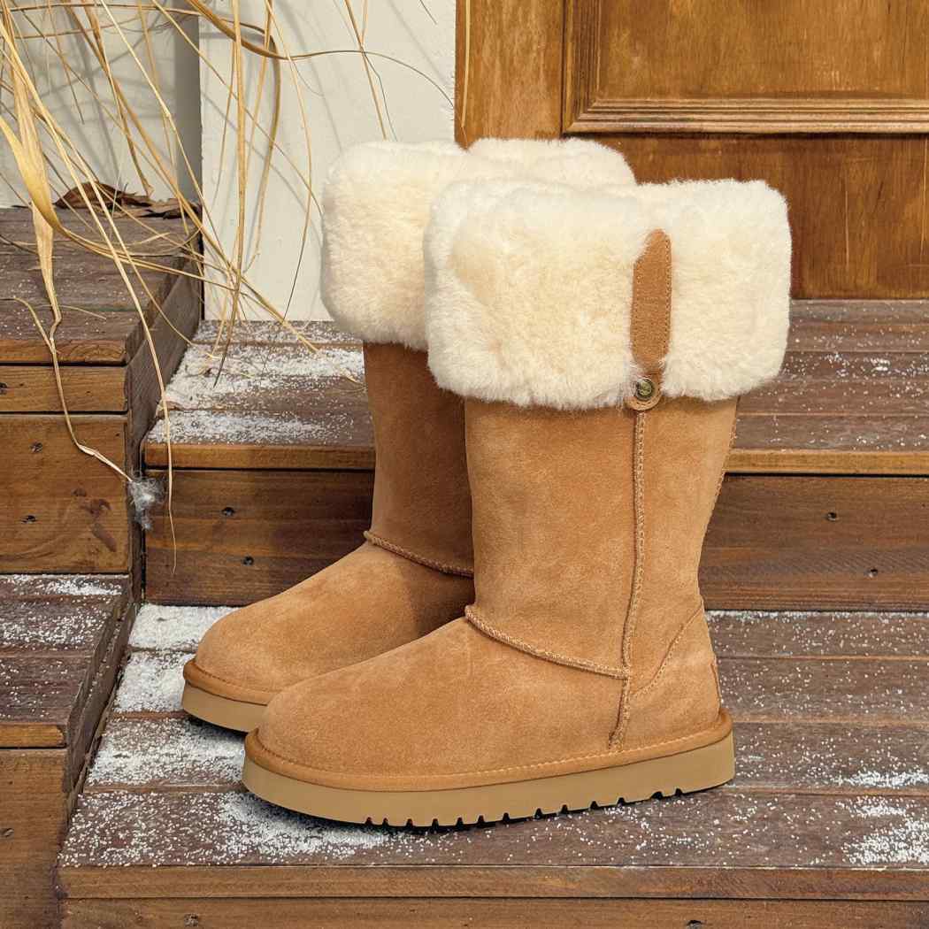 Full-length side view of AUSTRALIAN SHEPHERD UGG Sheepskin Wool Tall Boots Eleny AS 3152 with premium suede and warm sheepskin lining.