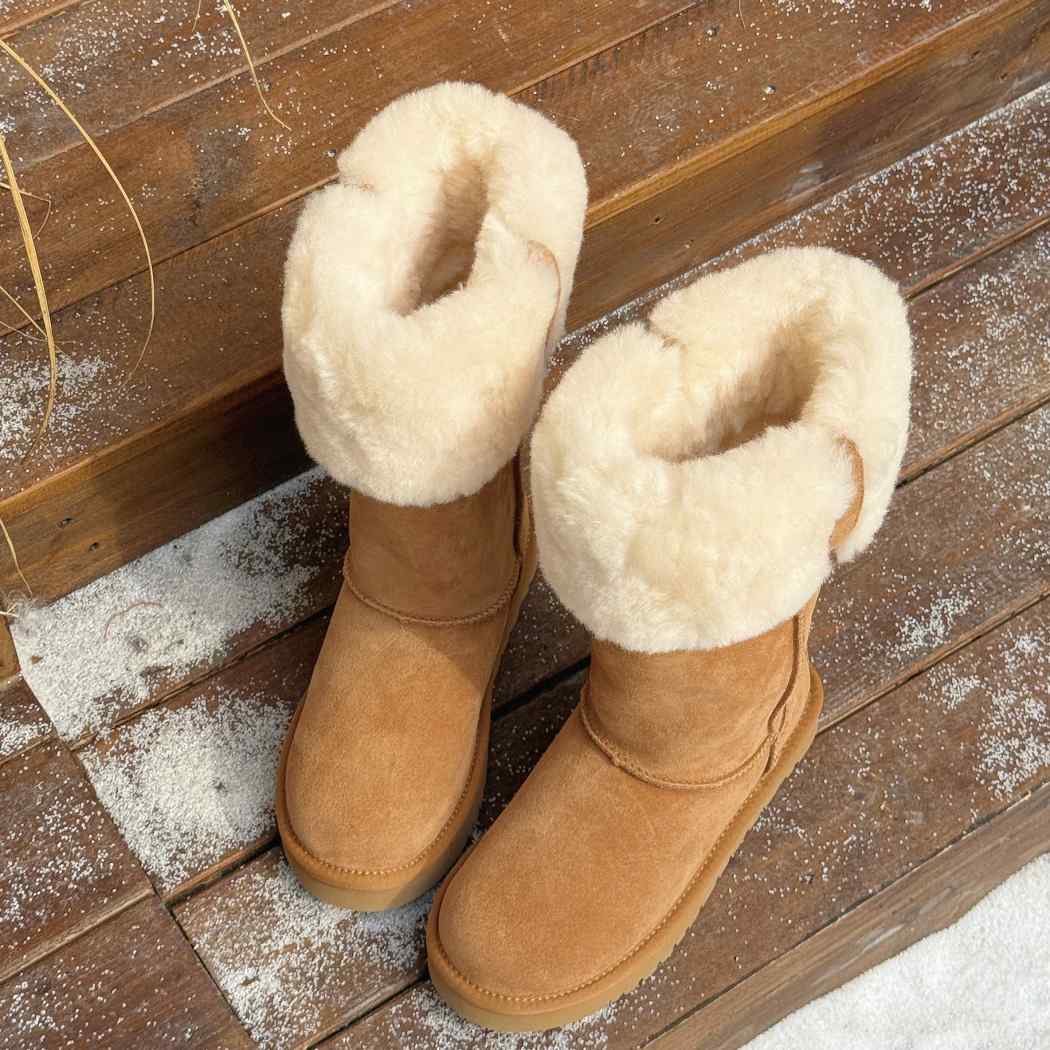 Open cuff view of AUSTRALIAN SHEPHERD UGG Sheepskin Wool Tall Boots Eleny AS 3152 highlighting the soft sheepskin wool interior.