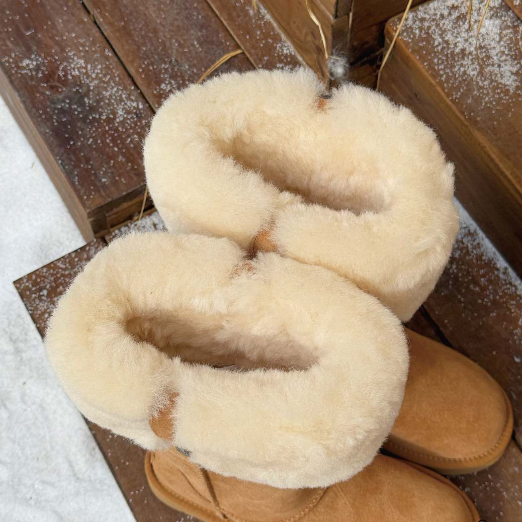 Top view of AUSTRALIAN SHEPHERD UGG Sheepskin Wool Tall Boots Eleny AS 3152 displaying the thick Australian sheepskin wool lining and fold-over cuff.