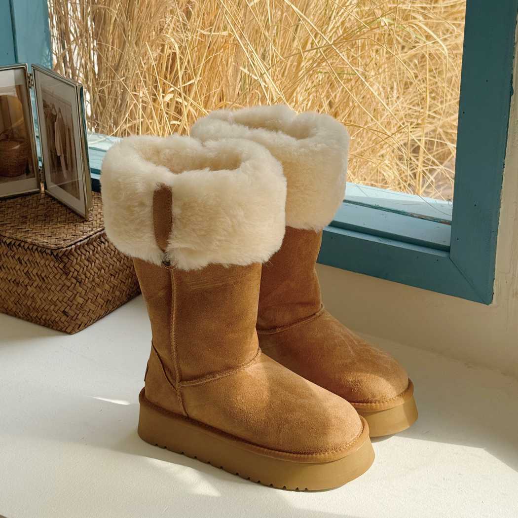 AUSTRALIAN SHEPHERD UGG Sheepskin Wool Tall Platform Boots Eleny AS 3153 in Chestnut featuring premium suede, Australian sheepskin wool lining, and a tall platform design.