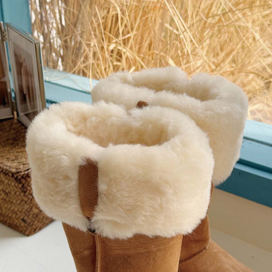 Top view of AUSTRALIAN SHEPHERD UGG Sheepskin Wool Tall Platform Boots Eleny AS 3153 showcasing the plush Australian sheepskin wool cuff and warm interior.