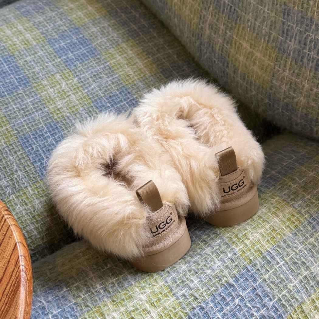 Pair of AUSTRALIAN SHEPHERD® UGG Slippers Sheepskin Wool Collar Ankle Mianee AS 2135 in Sand featuring a soft wool lining and comfortable ankle design.