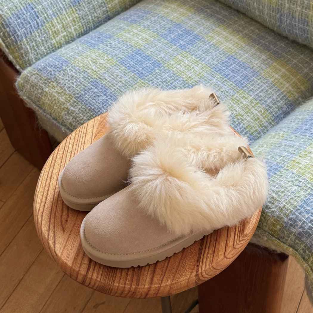 AUSTRALIAN SHEPHERD® UGG Slippers Sheepskin Wool Collar Ankle Mianee AS 2135 in Sand featuring premium suede and plush sheepskin wool collar.