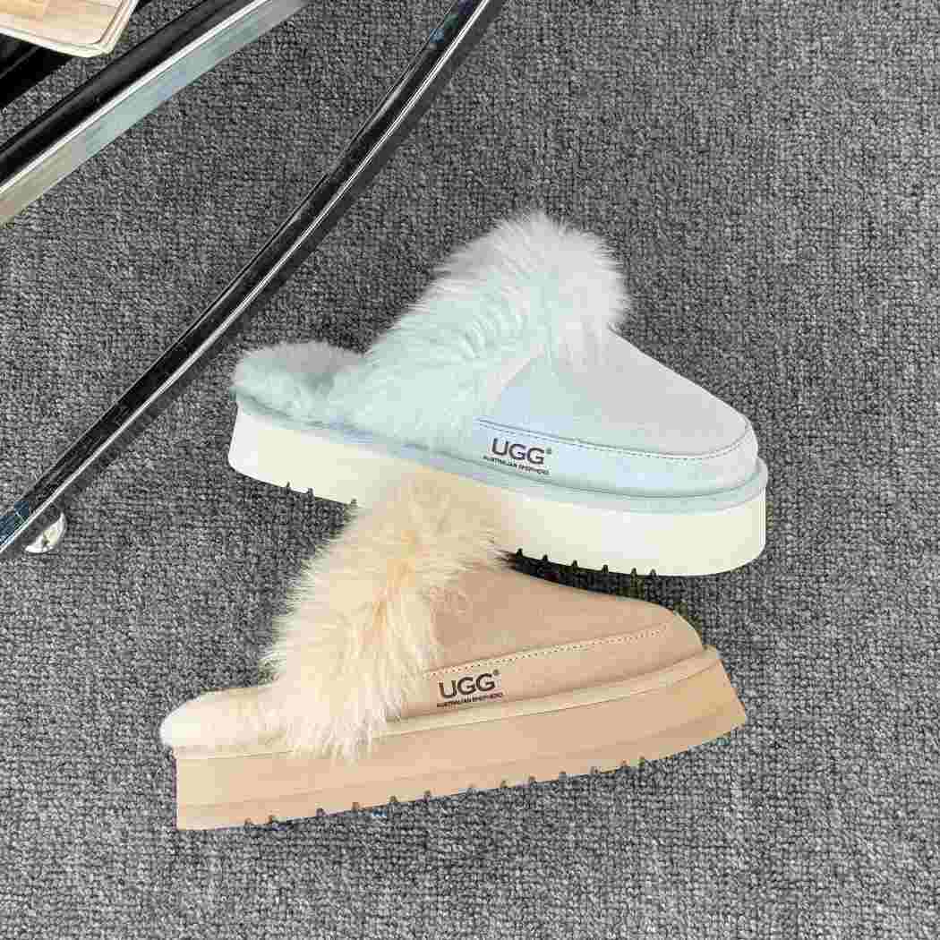 AUSTRALIAN SHEPHERD® UGG Slippers Sheepskin Wool Platform Moress AS 2130 in Sand and Aqua Blue showcasing the soft wool trim and platform design.