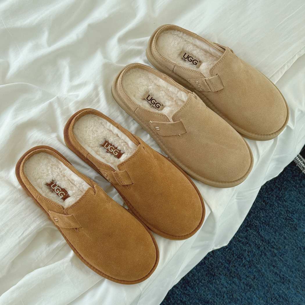 AUSTRALIAN SHEPHERD® UGG Slippers Sheepskin Wool Scuff Homelle AS 2128 available in Chestnut and Sand with premium suede uppers and plush wool lining.