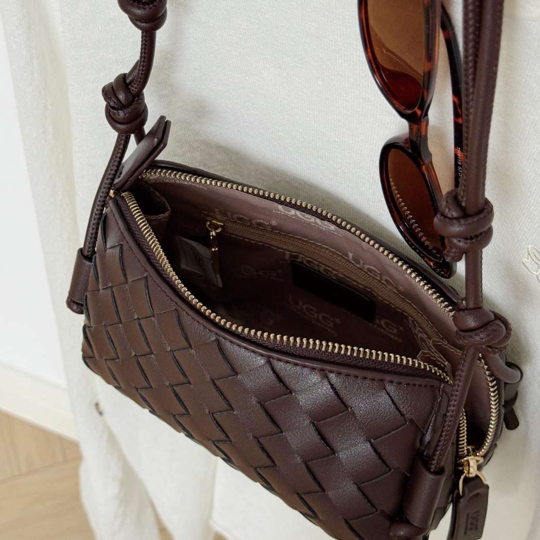 Open view of AUSTRALIAN SHEPHERD® Wefton Leather Crossbody Bag ASA 075 showing the roomy interior and secure zip closure.