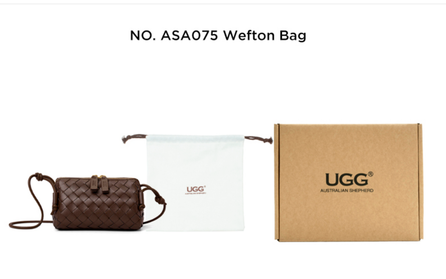 Package contents of AUSTRALIAN SHEPHERD® Wefton Leather Crossbody Bag ASA 075 including the handbag and branded gift box.