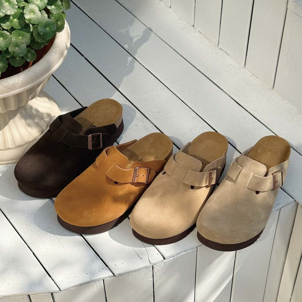 Product display of Berrin cow suede platform clogs AS 7044