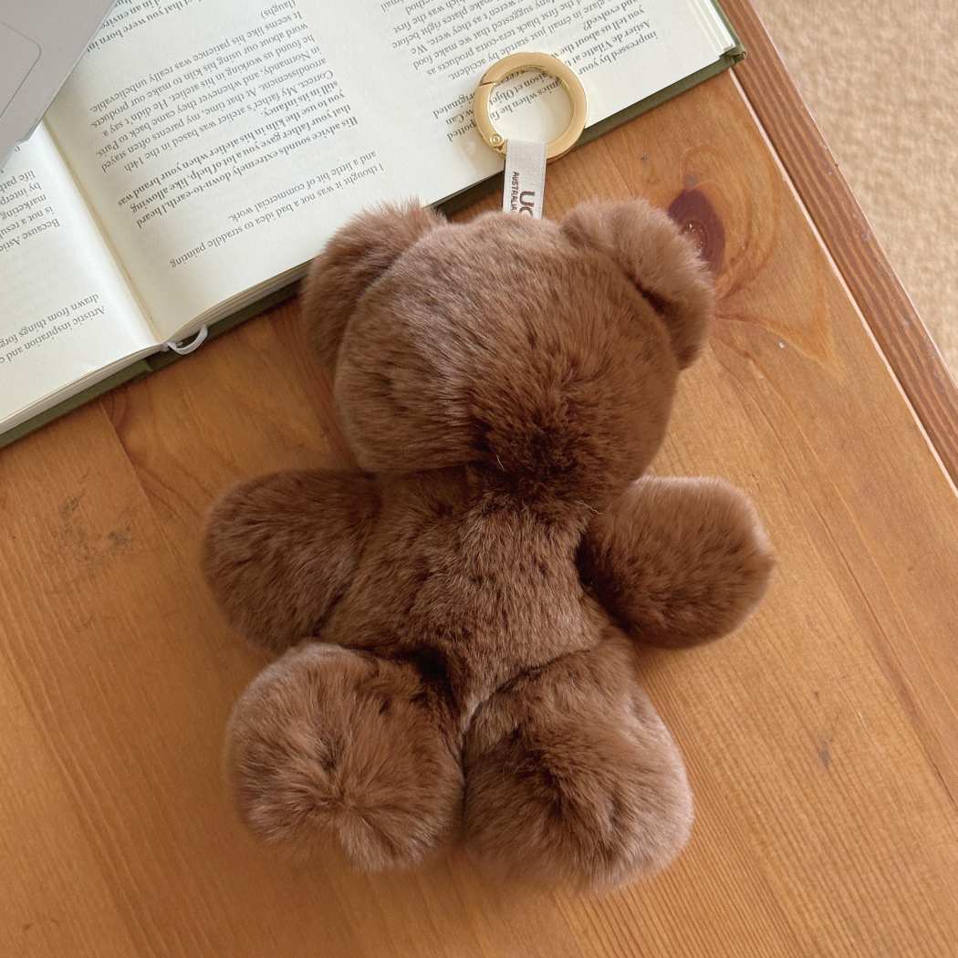 Front view of Bubear rabbit fur teddy bear keyring bag charm ASZ 040 in Brown