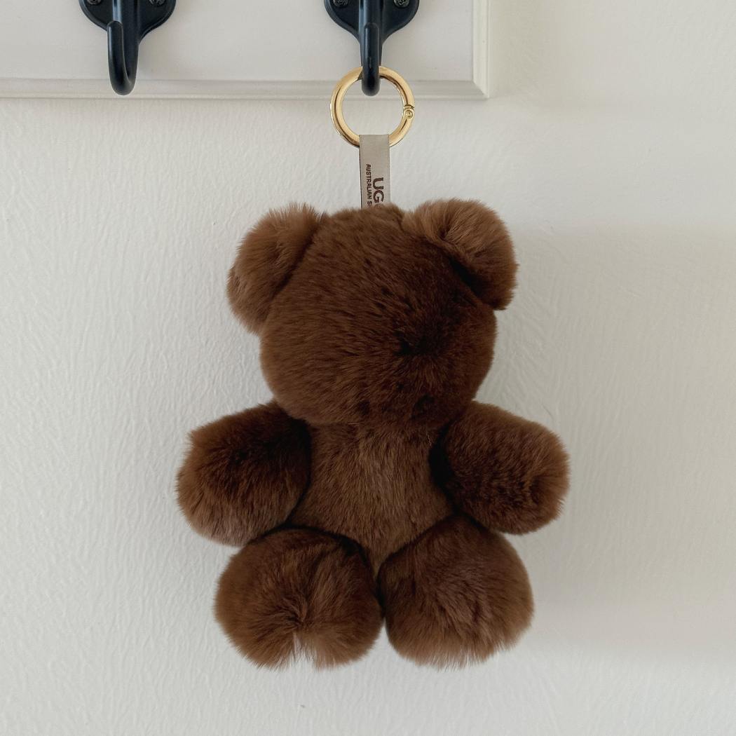Brown Bubear rabbit fur teddy bear keyring bag charm ASZ 040 hanging on a hook