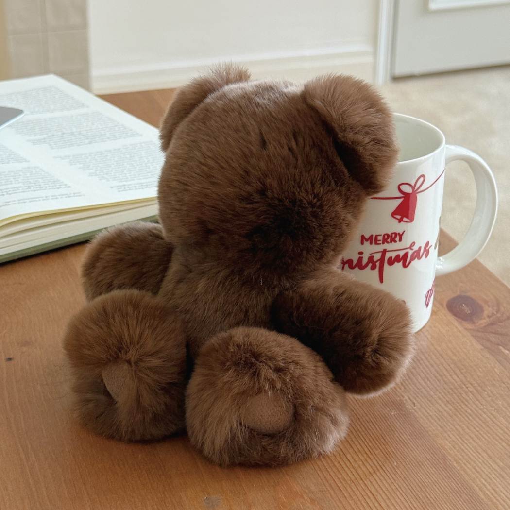 Rear view of Bubear rabbit fur teddy bear keyring bag charm ASZ 040 in Brown
