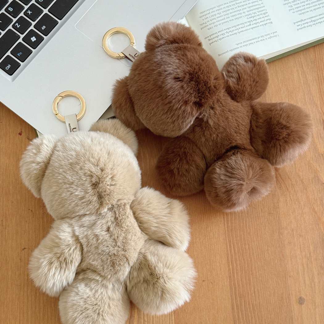 Bubear rabbit fur large teddy bear keyring bag charm ASZ 040 in Brown and Beige