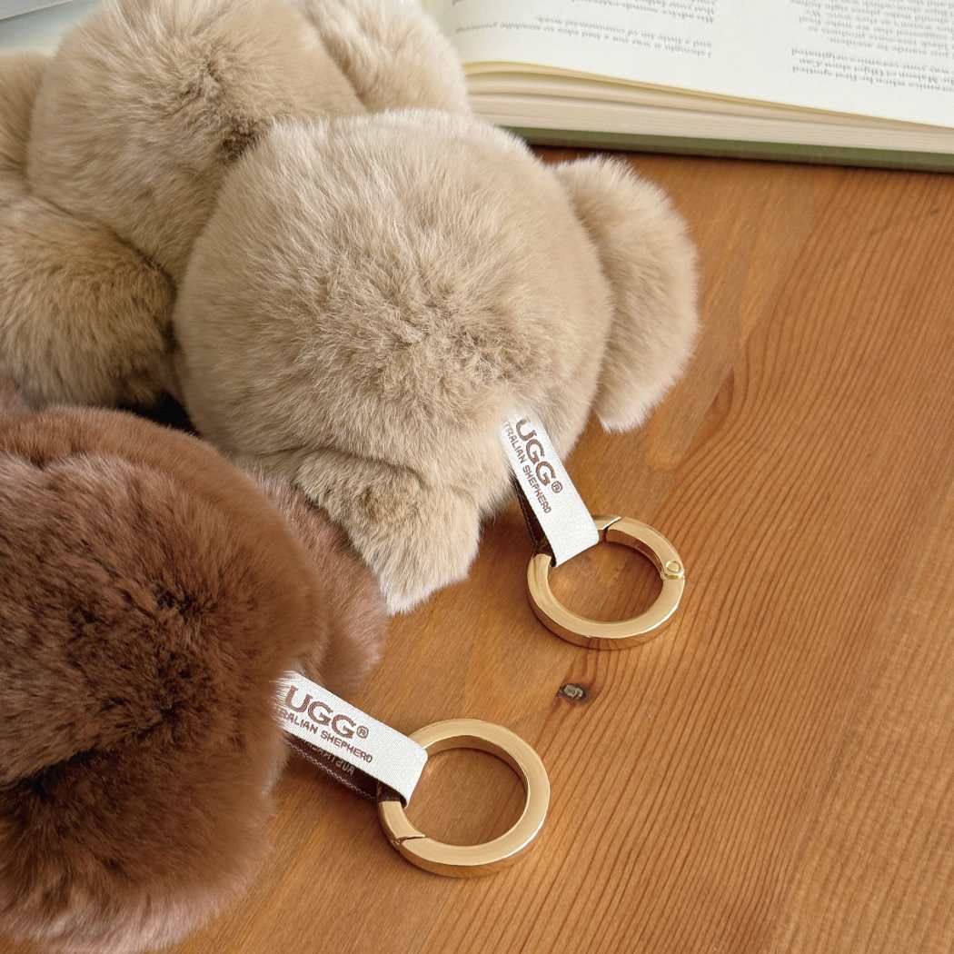 Side profile of Bubear rabbit fur teddy bear keyring bag charm ASZ 040