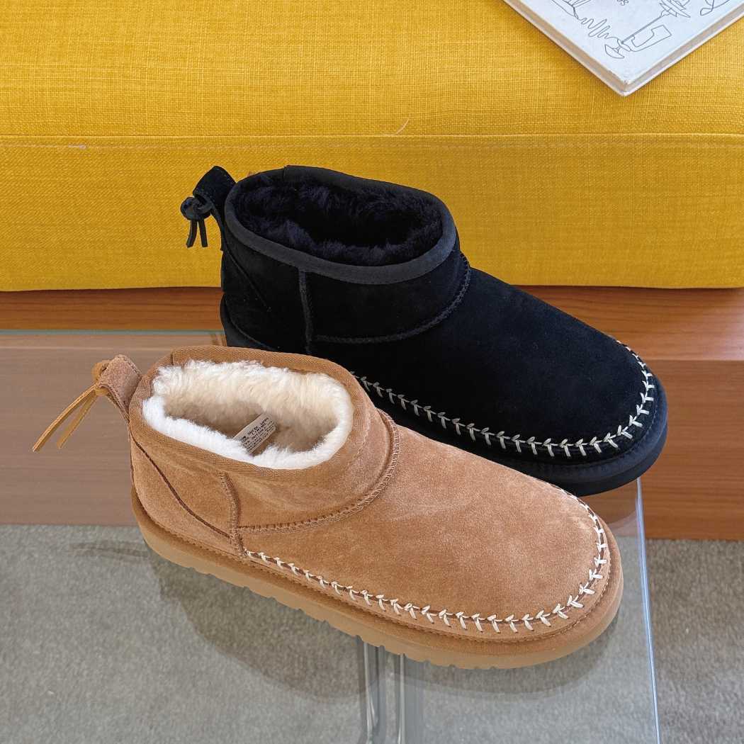 Front three-quarter view of Canlia cow suede moc toe mini ankle boots AS 3144