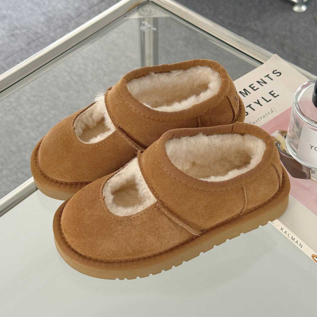 Front three-quarter view of Carmella kids Mary Jane ankle slippers AS 2127K in Chestnut