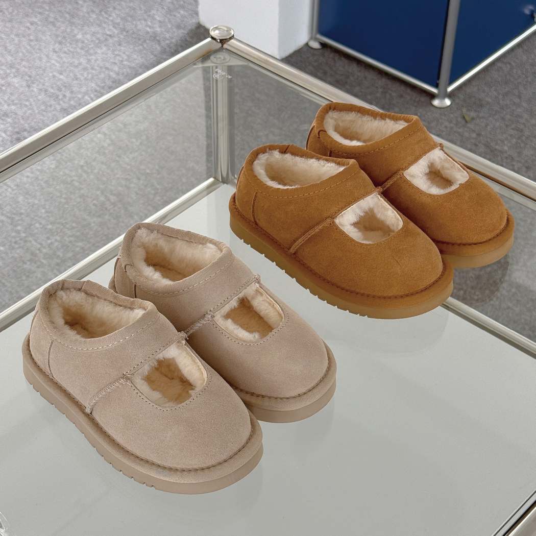 Carmella kids sheepskin wool Mary Jane ankle slippers AS 2127K in Chestnut and Sand