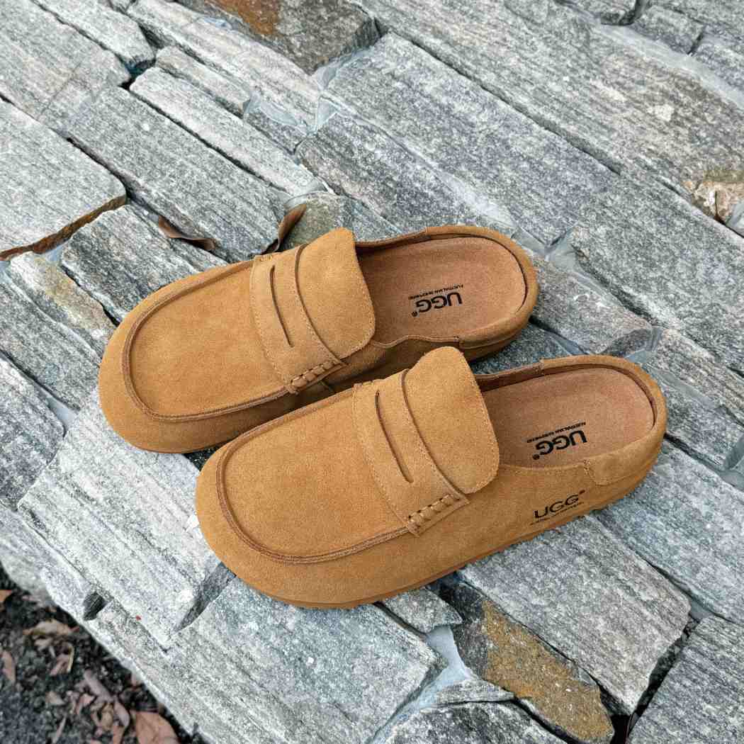 Side profile of Casten cow suede slip-on loafer mules AS 5023 in Chocolate