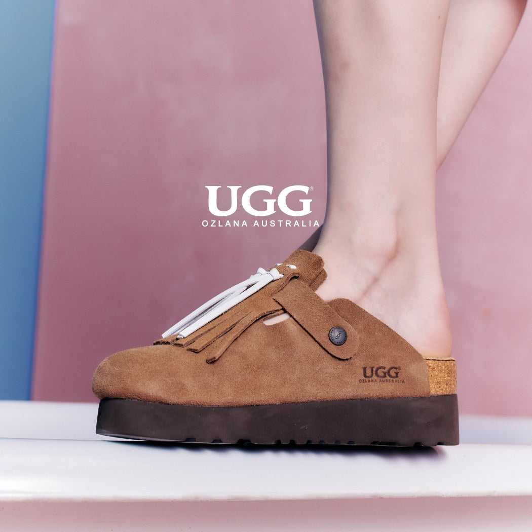 Side profile of Classic Birken platform clogs OZ 7003 in Chestnut