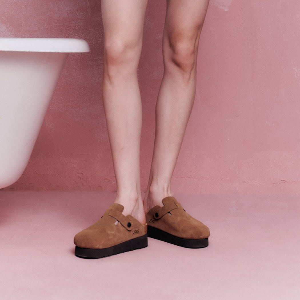 Lifestyle front view of Classic Birken platform clogs OZ 7003
