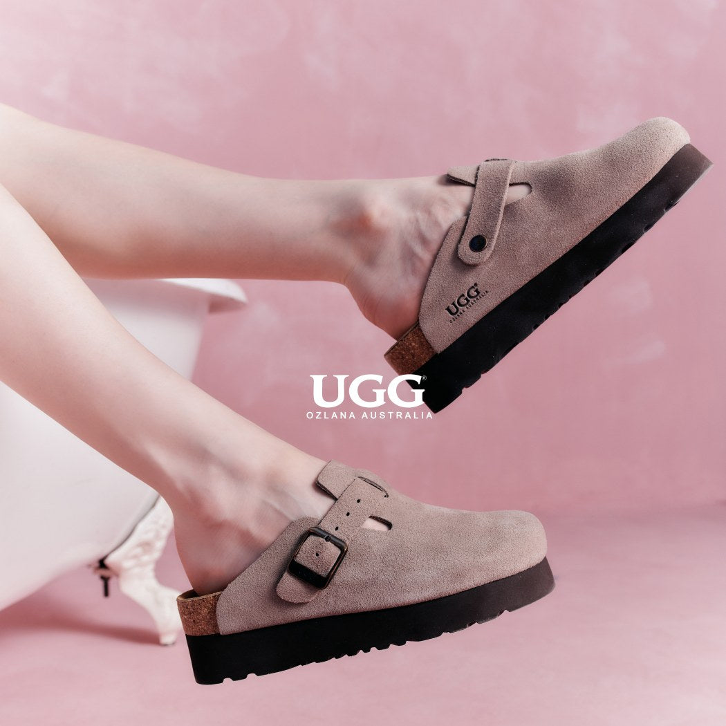 Classic Birken platform clog with removable tassels OZ 7003 in Taupe