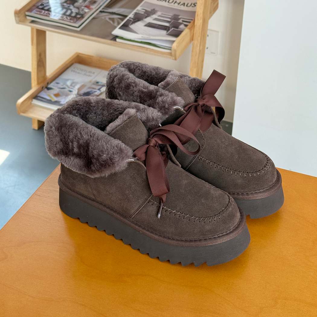 Front three-quarter view of Cozira platform ribbon lace boots AS 3129 in Chocolate