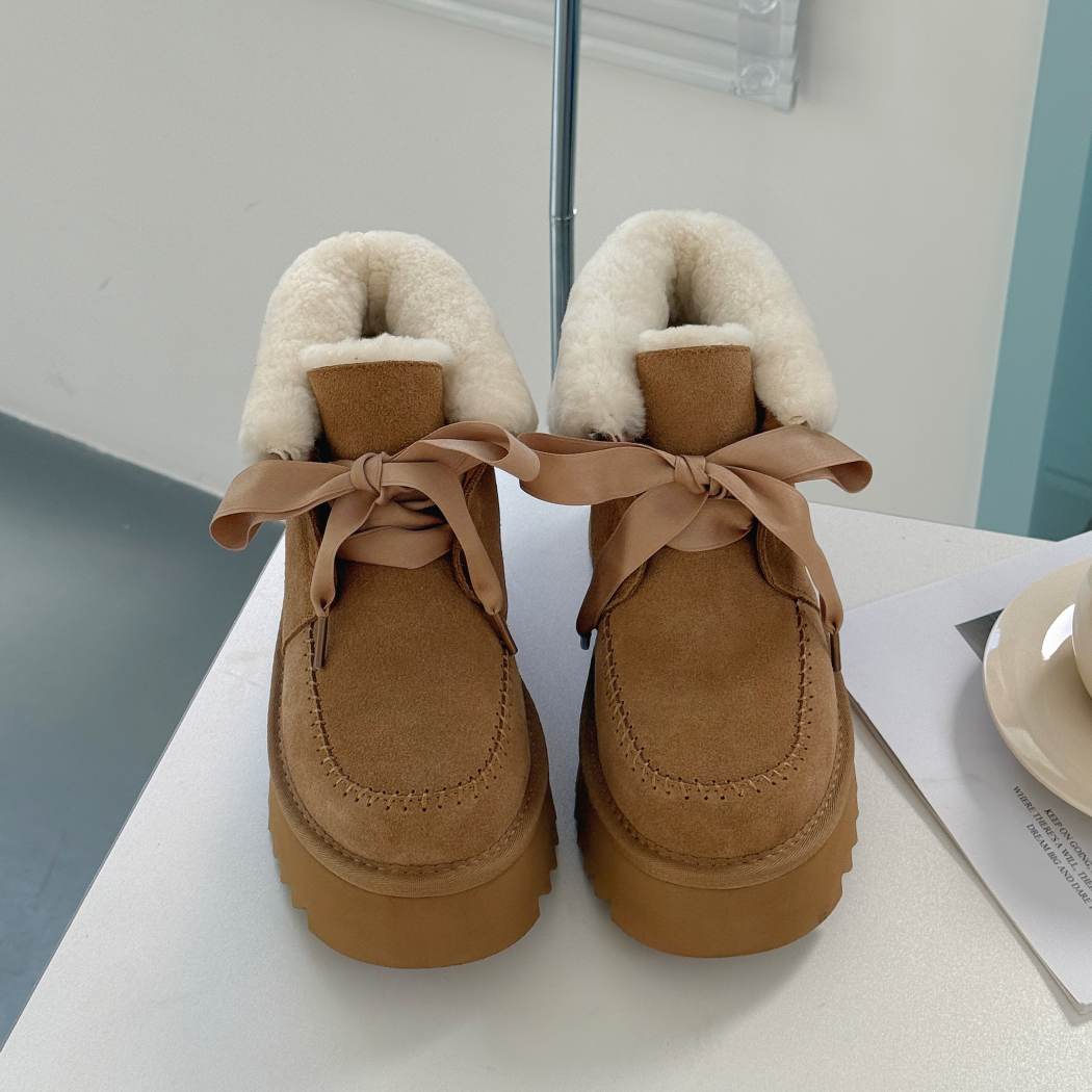 Front view of Cozira cow suede platform ribbon lace boots AS 3129 in Chestnut
