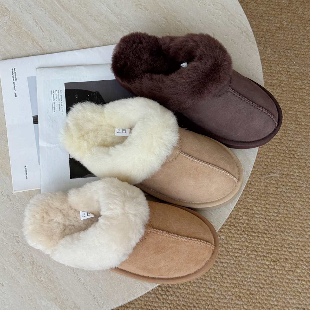 Cozy Sheepskin Wool Slippers AS 2004 Chestnut, Cream and Chocolate