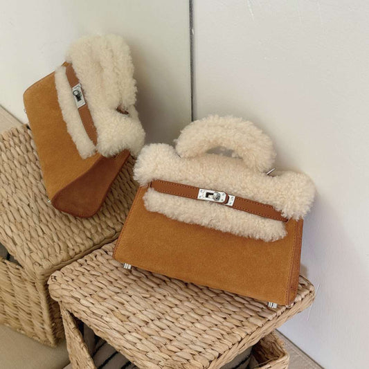 Frostie Fluffy Wool Over-Shoulder Bag ASA 055 Chestnut