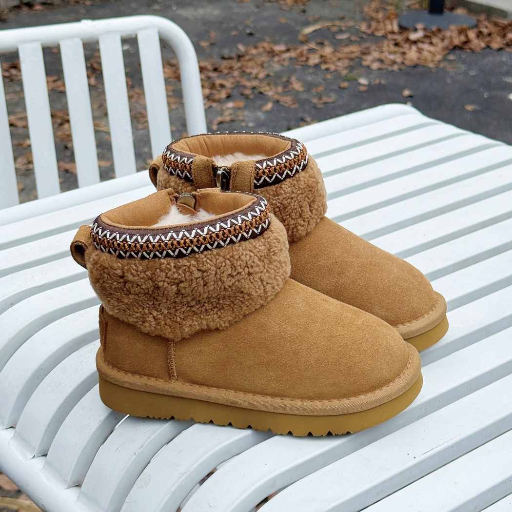 Kids Brunel Sheepskin Wool Collar Boots AS 3122K Chestnut