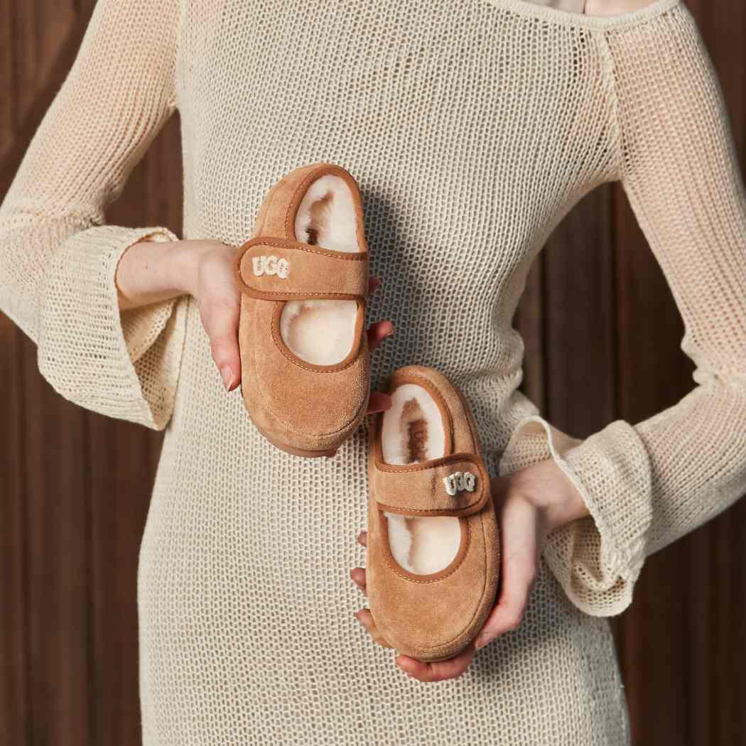 Kids sheepskin wool Mary Jane shoes OB 970K in Beige, Black, Brown, Chestnut and Sand